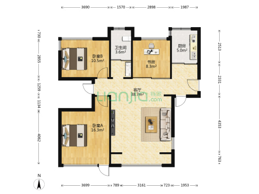 万科桂馨苑 3室1厅1卫 96平方
