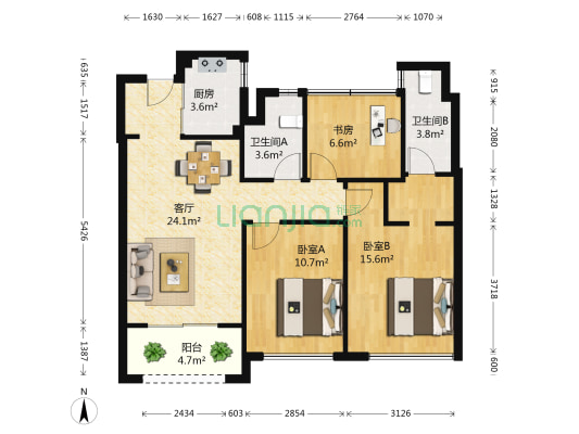 越秀亲爱里 3室1厅2卫 89平方