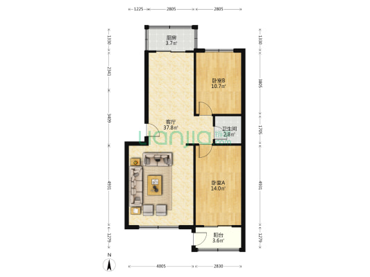 房本满二，税费低，低楼层南北通透，采光好，-户型图