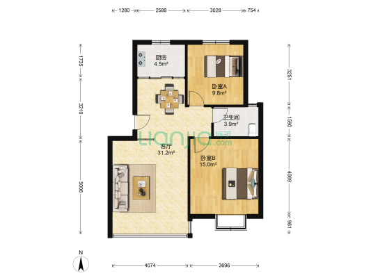 金枫家园 2室1厅1卫 96平方