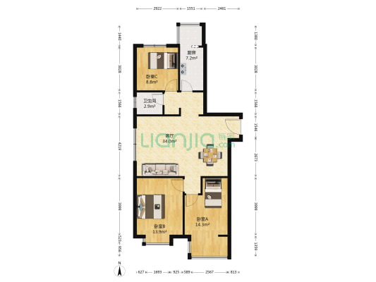 华昱昱公馆 3室1厅1卫 111平方