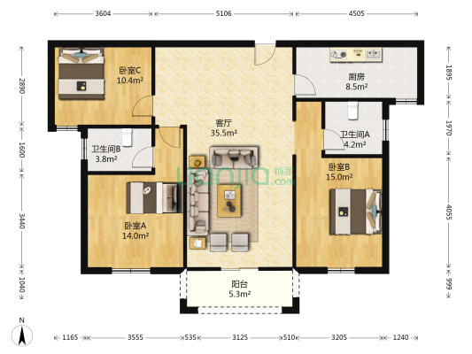 中科碧水豪庭 3室1厅2卫 114平方