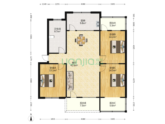骏马路工行中院 3室1厅1卫 143平方