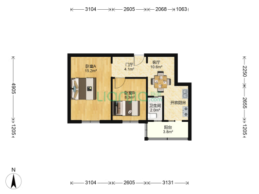 六里屯北里 2室1厅1卫 57平方