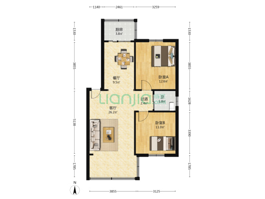 德赛丘屋塘小区 2室2厅1卫 73平方