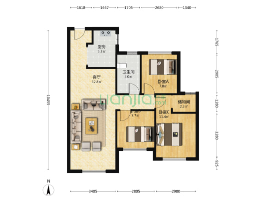 黄浦公馆3期 3室1厅1卫 110平方