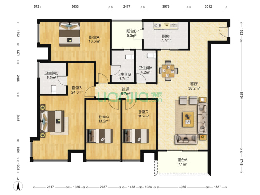 新世界云逸 4室1厅3卫 172平方