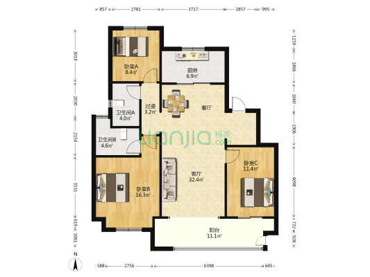 雍和雅苑 3室1厅2卫 118平方