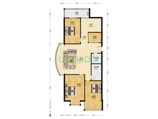 万厦华府小区 4室2厅2卫 168平方