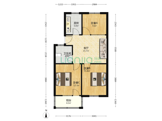 明珠小区 3室1厅1卫 75平方