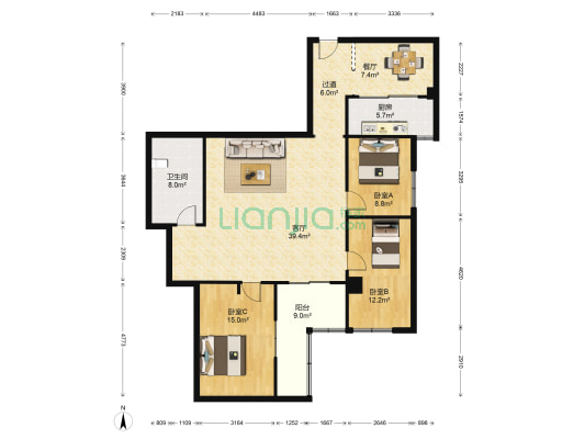 大洋商厦 3室2厅1卫 153平方