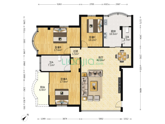 星月花园 3室1厅2卫 133平方