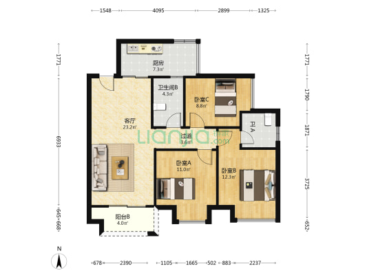 缤纷翡翠湾二期 3室1厅2卫 96平方