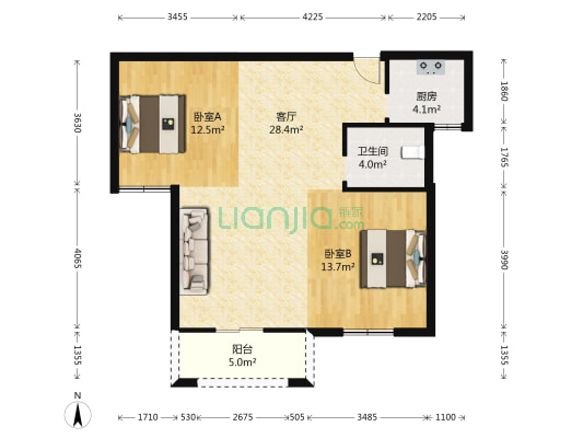 永丰清华园 2室1厅1卫 90平方