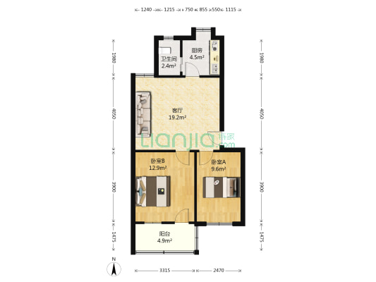 雅雀湖小区 2室1厅1卫 62平方