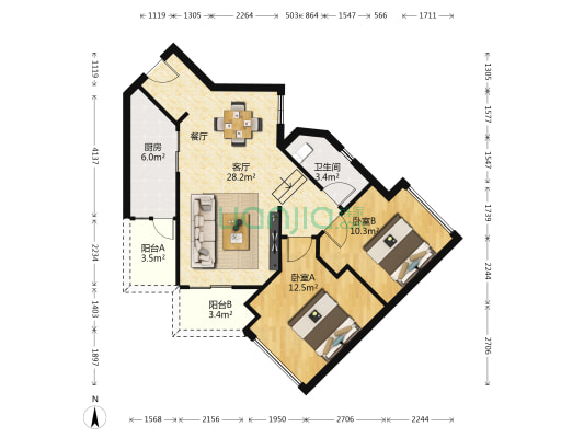 广州雅居乐花园雕刻时光 2室1厅1卫 80平方