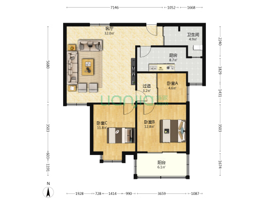 天景山公寓永福苑 3室1厅1卫 110平方