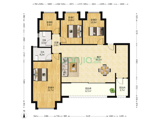 麓铭花涧集 4室1厅2卫 132平方