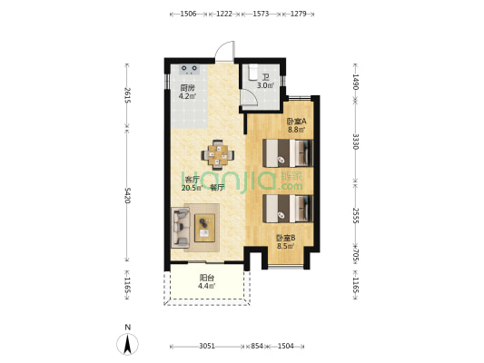融侨星誉 2室1厅1卫 60平方