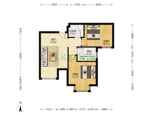 龙湖豪庭 2室1厅1卫 74平方