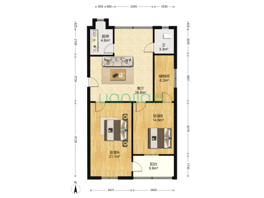 环境监测站家属院 2室1厅1卫 94平方