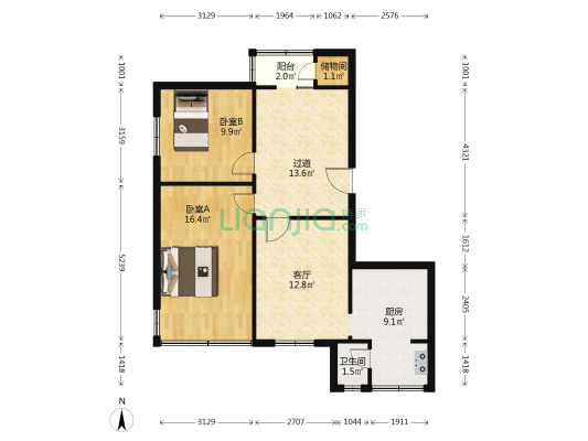 海马巷2号 2室1厅1卫 81平方