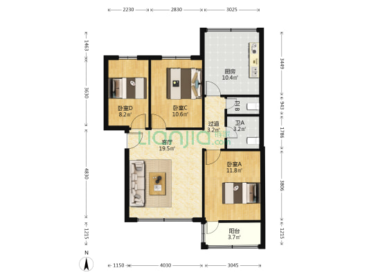 东嘉苑 3室1厅2卫 89平方