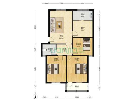 垂虹路313号小区 3室2厅1卫 103平方