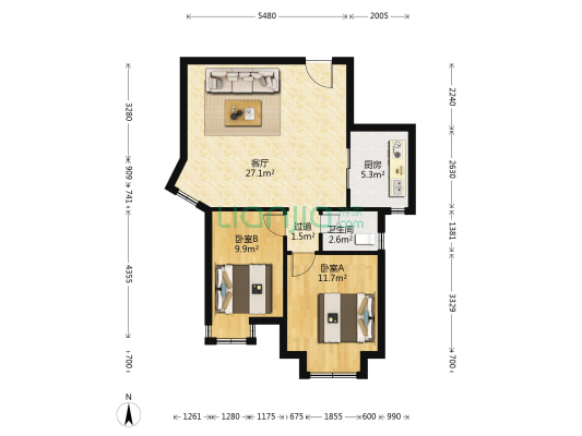 玫瑰园 2室1厅1卫 80平方