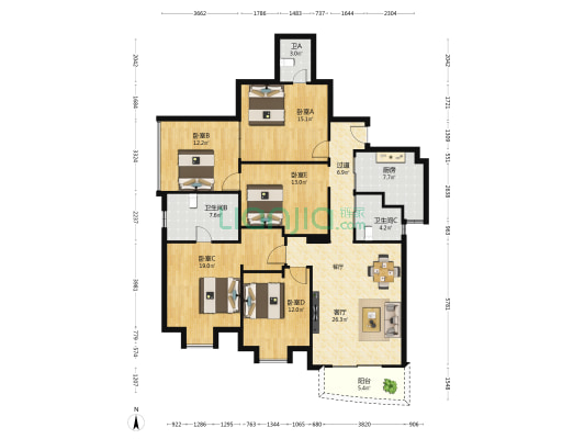 德馨大厦 5室1厅3卫 160平方