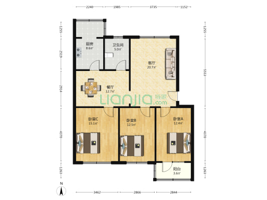 中行住宅楼 3室2厅1卫 110平方