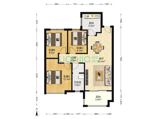雅居乐锦城 3室1厅1卫 97平方