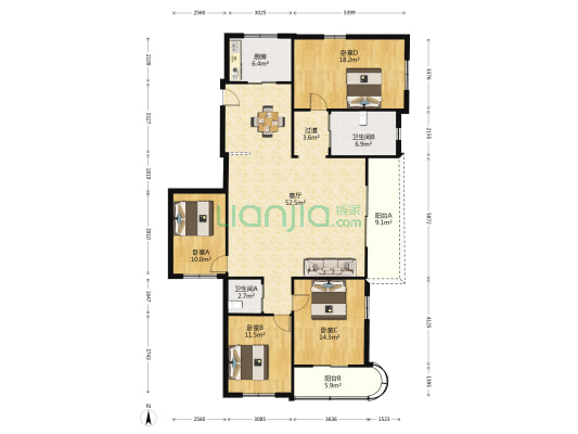 幸福家园(瓯海区) 4室1厅2卫 159平方