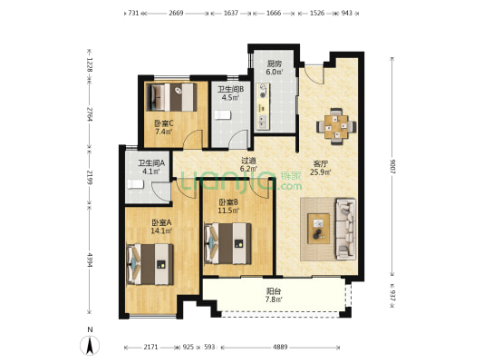 映客龙湖璟翠公馆 3室1厅2卫 112平方