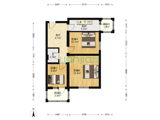 同庆胡同 3室1厅1卫 67平方