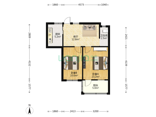 何坊西路建材大市场 2室1厅1卫 64平方