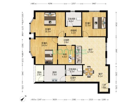 时代新都 4室2厅2卫 133平方