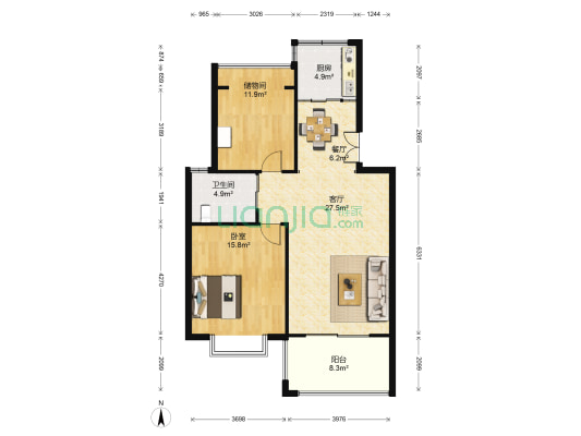 海都嘉园 1室2厅1卫 94平方