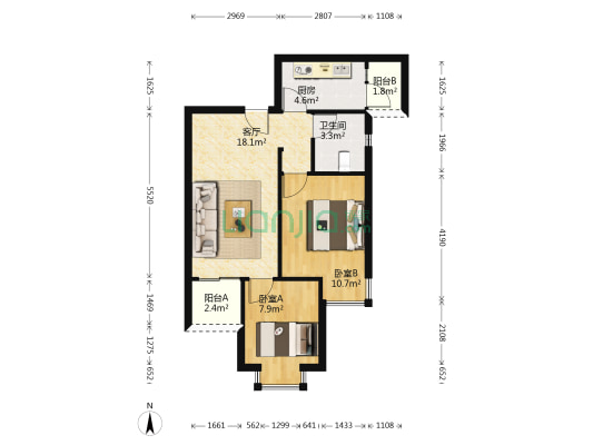 静江花园2区 2室1厅1卫 66平方