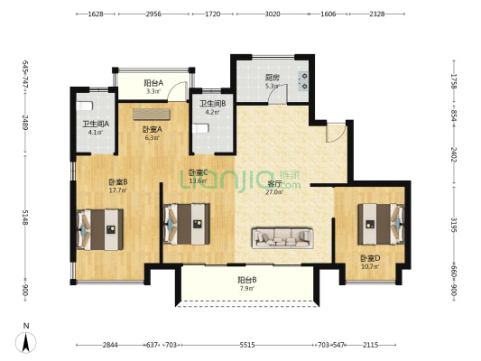 润欣华庭 4室1厅2卫 137平方