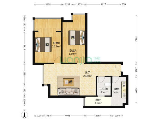 盾安九龙城 2室1厅1卫 79平方