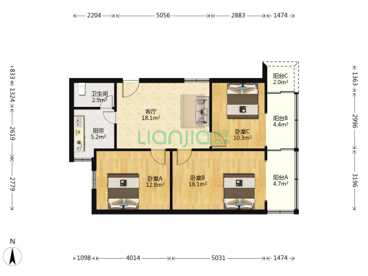 长江二路8号 3室1厅1卫 89平方