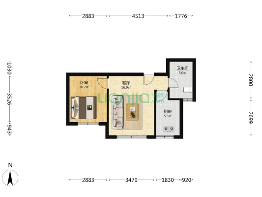 瑞铭园六区 1室1厅1卫 62平方