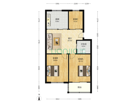 邵村家园 3室1厅1卫 92平方