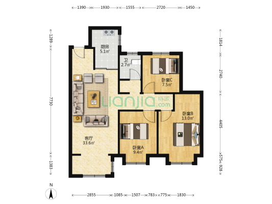 新城瑞府 3室1厅1卫 110平方