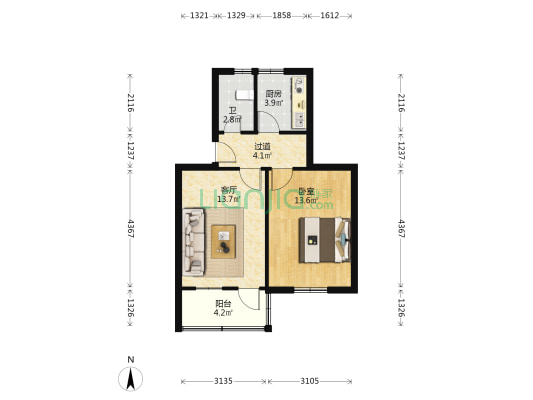 合钢文明大院 1室1厅1卫 54平方