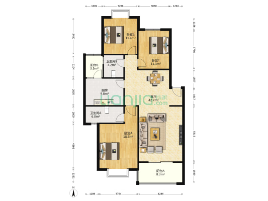 锦怡居 3室1厅2卫 134平方