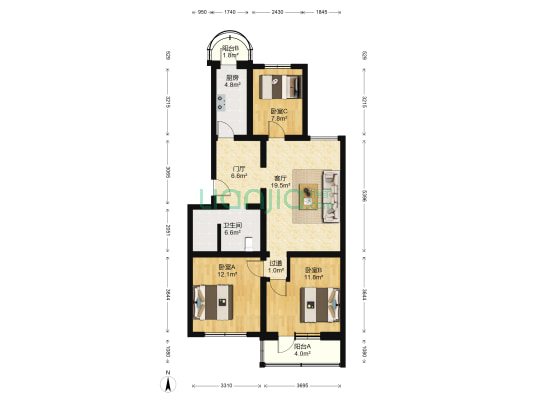 岔道小区 3室1厅1卫 102平方