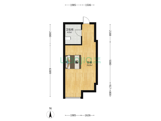 高铁一号 1室0厅1卫 49平方