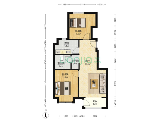 万科新都荟 2室1厅2卫 78平方